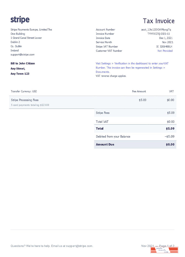 USA Stripe invoice PSD template